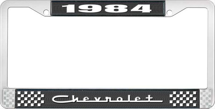 1984 Chevrolet Black And Chrome License Plate Frame With White Lettering