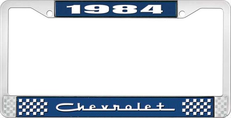 1984 Chevrolet Blue And Chrome License Plate Frame With White Lettering