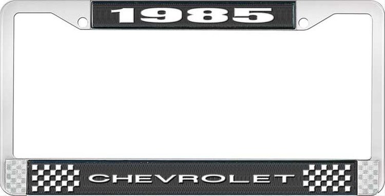 1985 Chevrolet Black And Chrome License Plate Frame With White Lettering