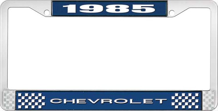 1985 Chevrolet Blue And Chrome License Plate Frame With White Lettering