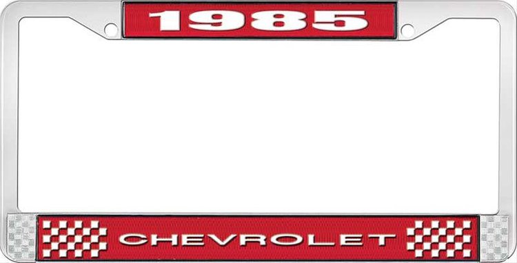 1985 Chevrolet Red And Chrome License Plate Frame With White Lettering