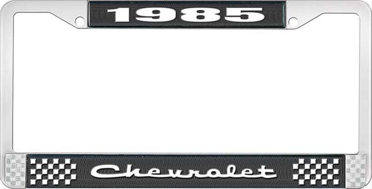 1985 Chevrolet Black And Chrome License Plate Frame With White Lettering
