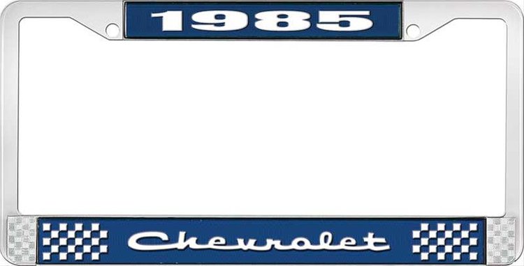 1985 Chevrolet Blue And Chrome License Plate Frame With White Lettering