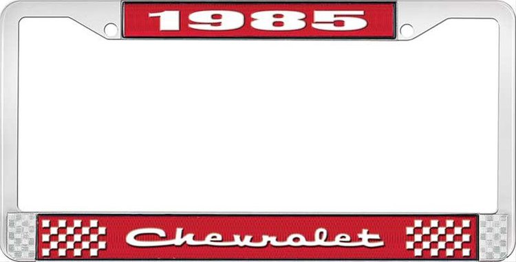 1985 Chevrolet Red And Chrome License Plate Frame With White Lettering