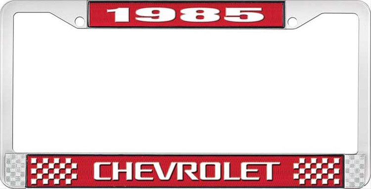 1985 Chevrolet Red And Chrome License Plate Frame With White Lettering