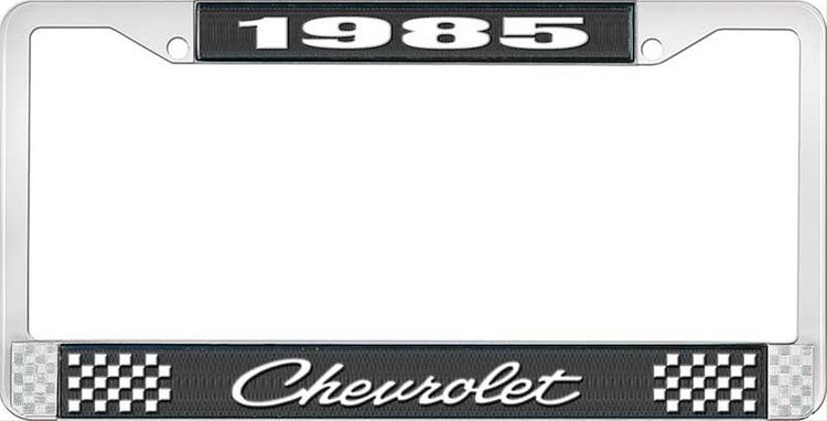 1985 Chevrolet Black And Chrome License Plate Frame With White Lettering
