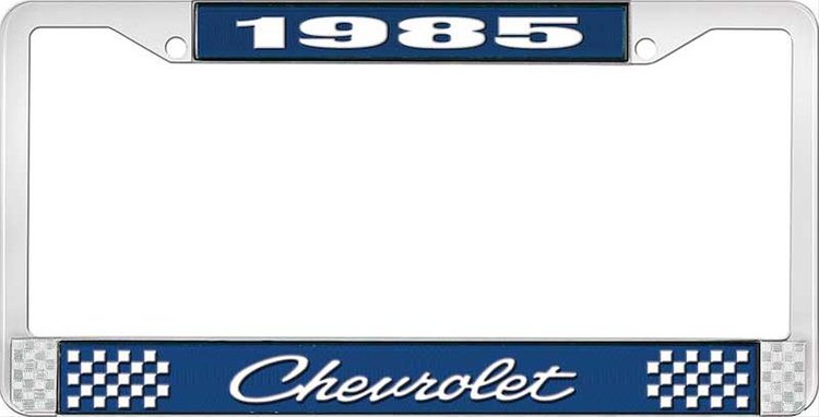 1985 Chevrolet Blue And Chrome License Plate Frame With White Lettering