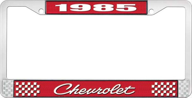 1985 Chevrolet Red And Chrome License Plate Frame With White Lettering