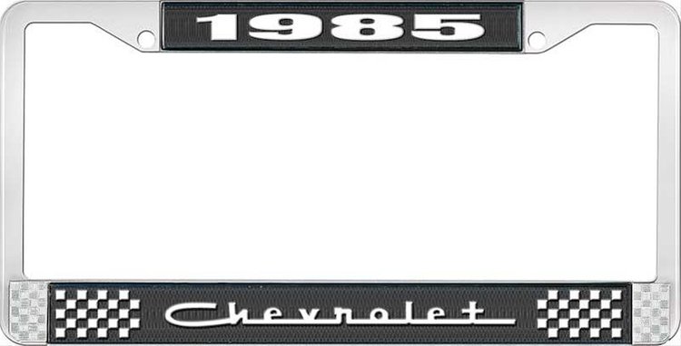 1985 Chevrolet Black And Chrome License Plate Frame With White Lettering