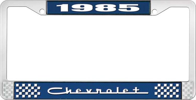 1985 Chevrolet Blue And Chrome License Plate Frame With White Lettering