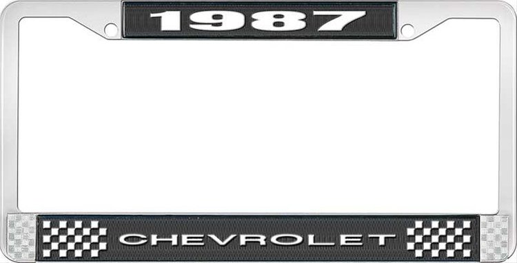 1987 Chevrolet Black And Chrome License Plate Frame With White Lettering