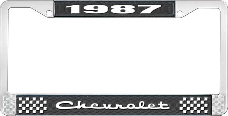 1987 Chevrolet Black And Chrome License Plate Frame With White Lettering