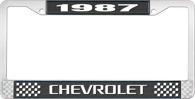 1987 Chevrolet Black And Chrome License Plate Frame With White Lettering