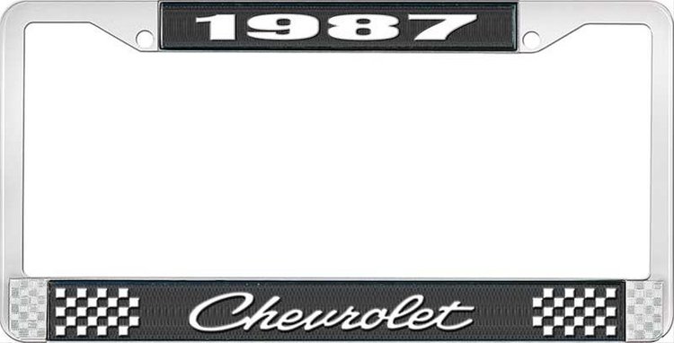 1987 Chevrolet Black And Chrome License Plate Frame With White Lettering