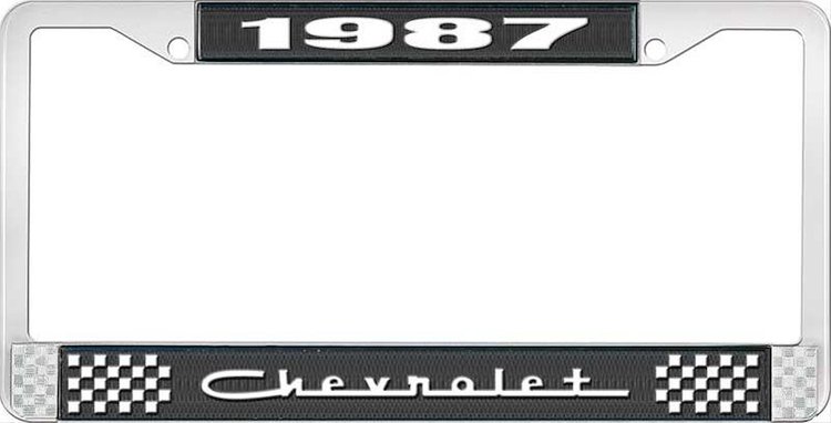 1987 Chevrolet Black And Chrome License Plate Frame With White Lettering