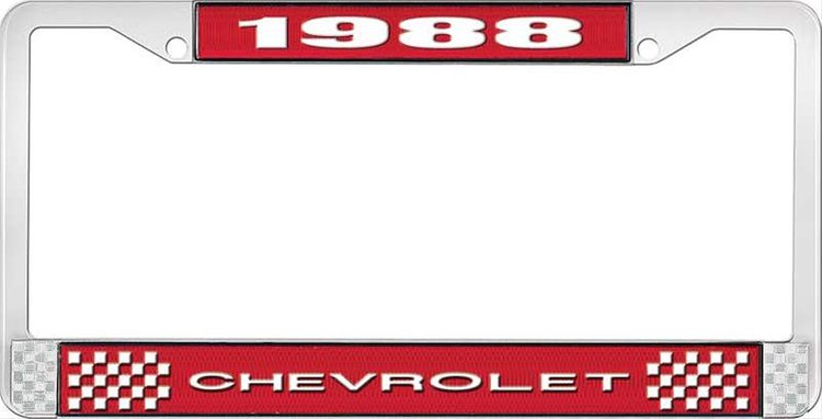 1988 Chevrolet Red And Chrome License Plate Frame With White Lettering