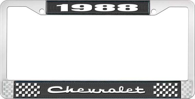 1988 Chevrolet Black And Chrome License Plate Frame With White Lettering