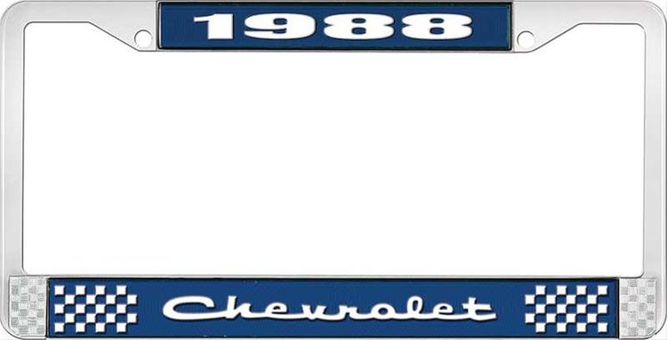 1988 Chevrolet Blue And Chrome License Plate Frame With White Lettering