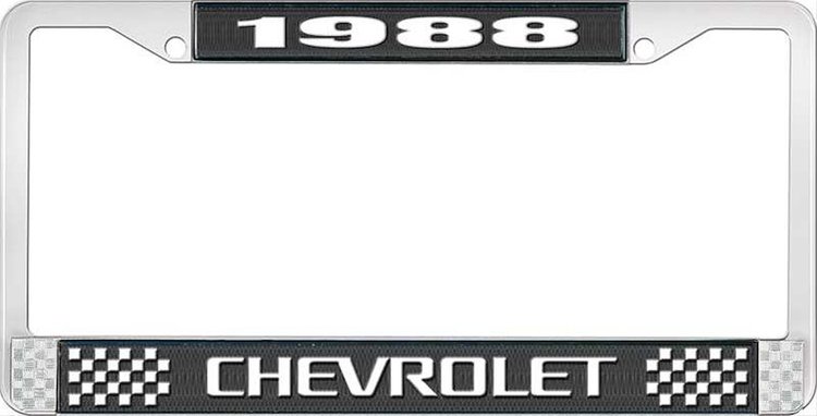 1988 Chevrolet Black And Chrome License Plate Frame With White Lettering
