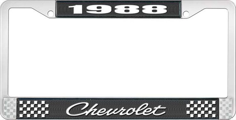 1988 Chevrolet Black And Chrome License Plate Frame With White Lettering