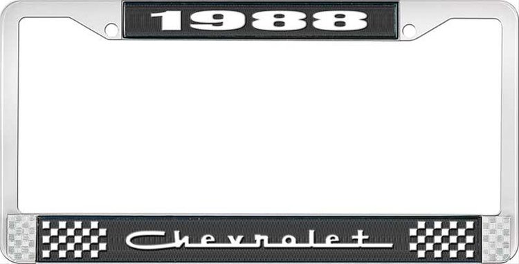 1988 Chevrolet Black And Chrome License Plate Frame With White Lettering