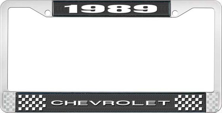 1989 Chevrolet Black And Chrome License Plate Frame With White Lettering