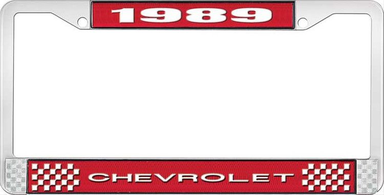 1989 Chevrolet Red And Chrome License Plate Frame With White Lettering