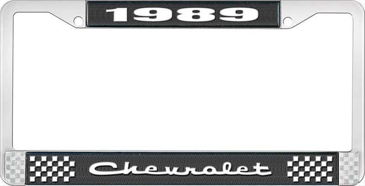 1989 Chevrolet Black And Chrome License Plate Frame With White Lettering
