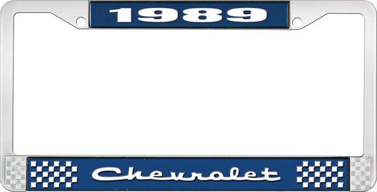 1989 Chevrolet Blue And Chrome License Plate Frame With White Lettering