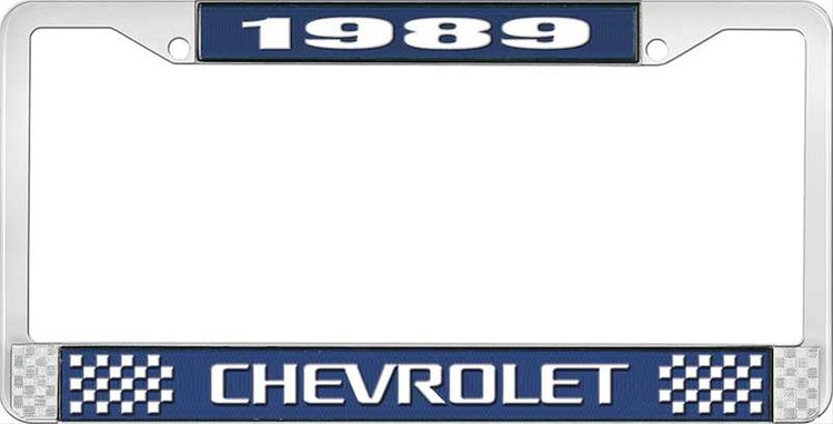 1989 Chevrolet Blue And Chrome License Plate Frame With White Lettering