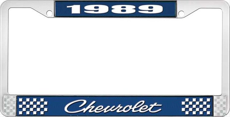 1989 Chevrolet Blue And Chrome License Plate Frame With White Lettering