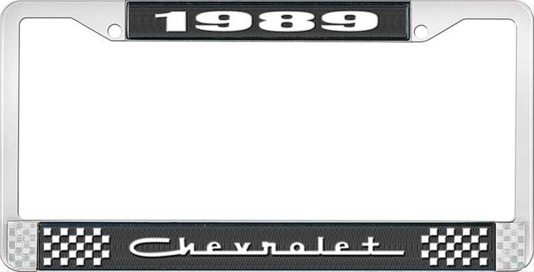 1989 Chevrolet Black And Chrome License Plate Frame With White Lettering