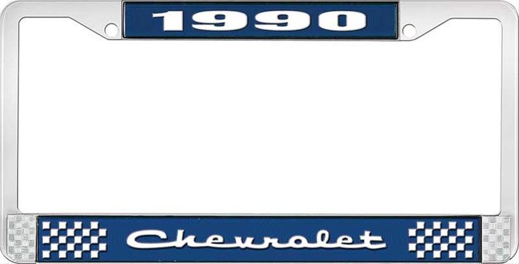 1990 Chevrolet Blue And Chrome License Plate Frame With White Lettering