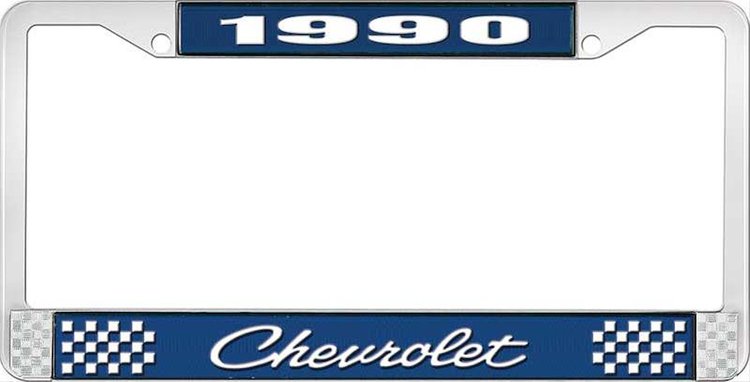 1990 Chevrolet Blue And Chrome License Plate Frame With White Lettering
