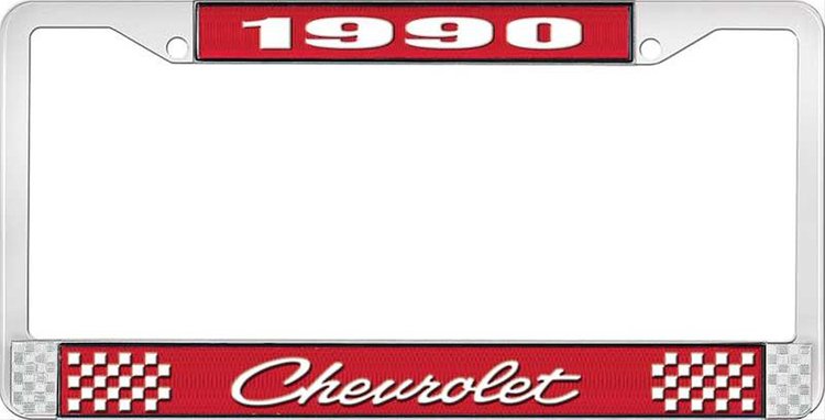 1990 Chevrolet Red And Chrome License Plate Frame With White Lettering