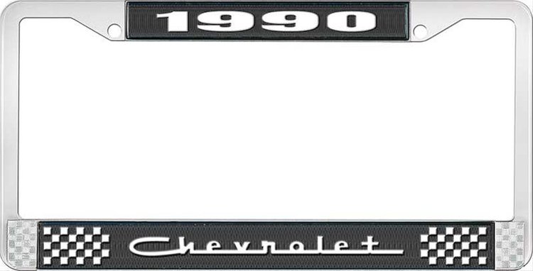 1990 Chevrolet Black And Chrome License Plate Frame With White Lettering