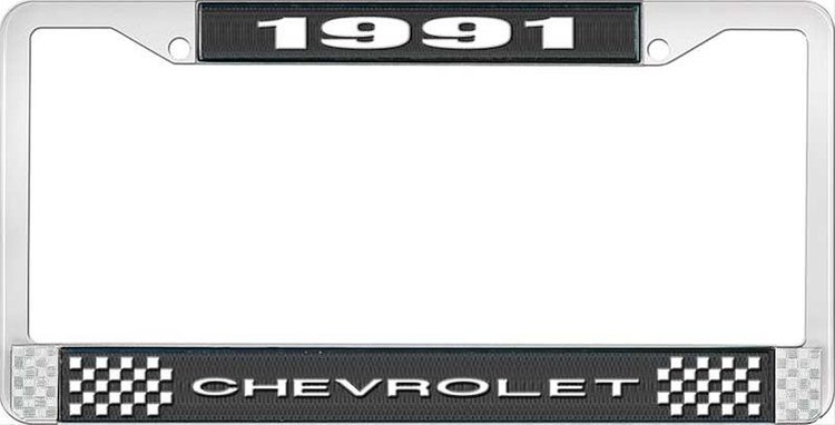 1991 Chevrolet Black And Chrome License Plate Frame With White Lettering