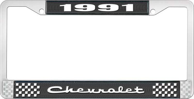 1991 Chevrolet Black And Chrome License Plate Frame With White Lettering