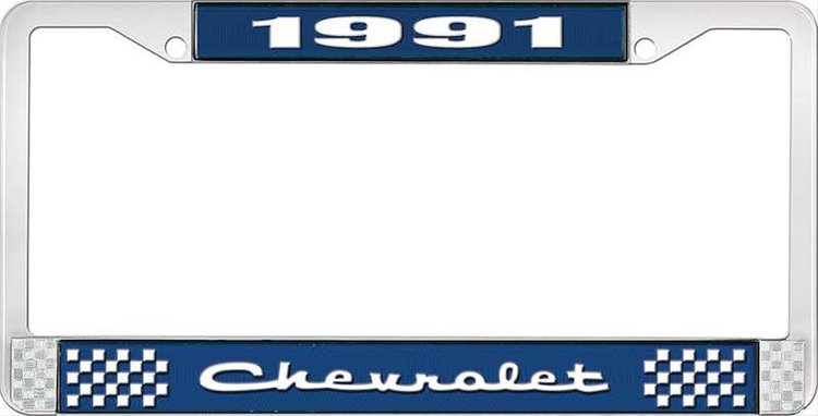 1991 Chevrolet Blue And Chrome License Plate Frame With White Lettering