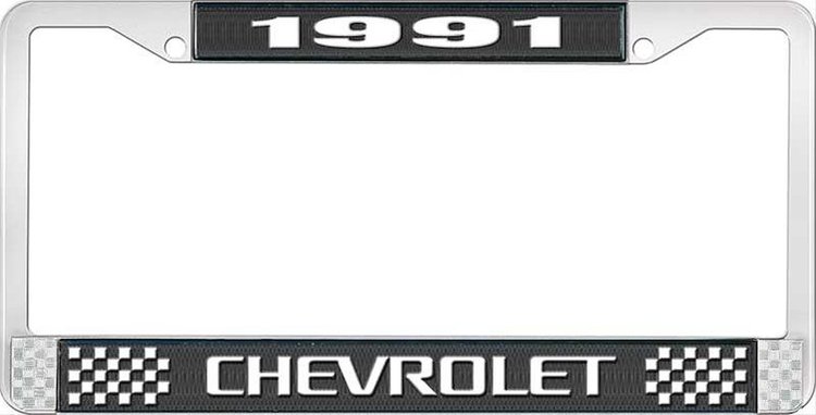 1991 Chevrolet Black And Chrome License Plate Frame With White Lettering