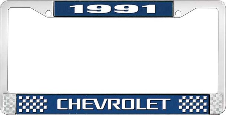 1991 Chevrolet Blue And Chrome License Plate Frame With White Lettering