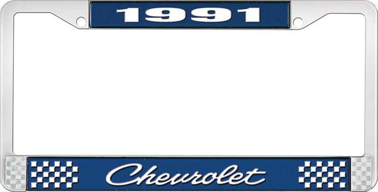 1991 Chevrolet Blue And Chrome License Plate Frame With White Lettering