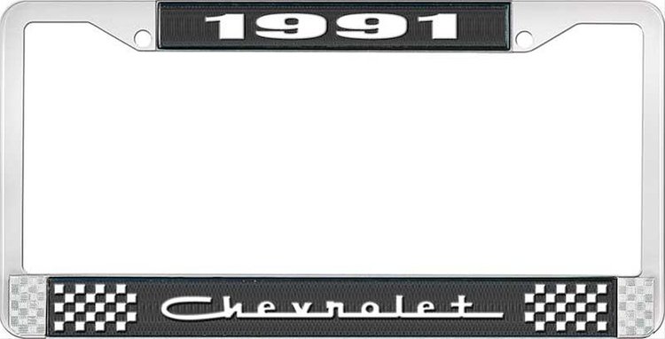 1991 Chevrolet Black And Chrome License Plate Frame With White Lettering