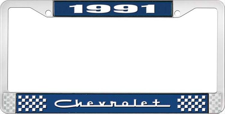 1991 Chevrolet Blue And Chrome License Plate Frame With White Lettering