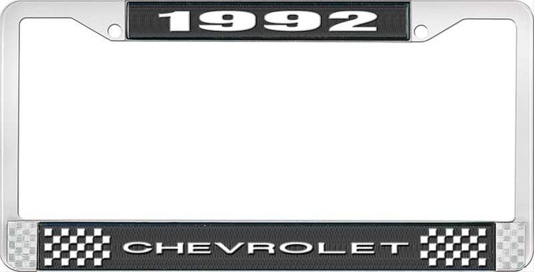 1992 Chevrolet Black And Chrome License Plate Frame With White Lettering
