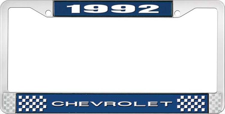 1992 Chevrolet Blue And Chrome License Plate Frame With White Lettering