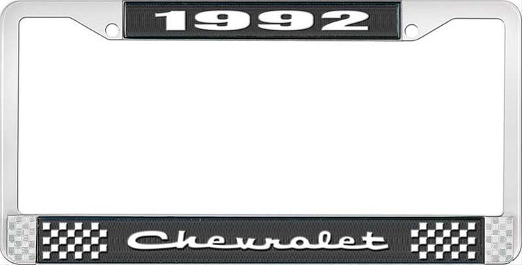 1992 Chevrolet Black And Chrome License Plate Frame With White Lettering