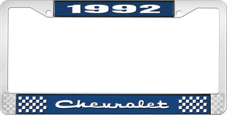 1992 Chevrolet Blue And Chrome License Plate Frame With White Lettering