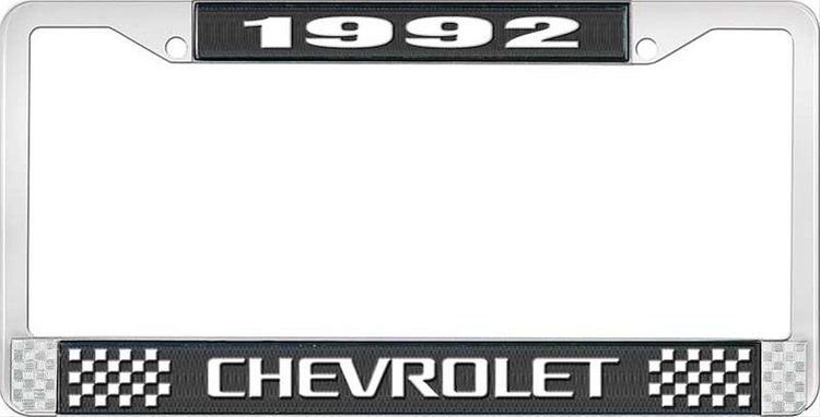 1992 Chevrolet Black And Chrome License Plate Frame With White Lettering
