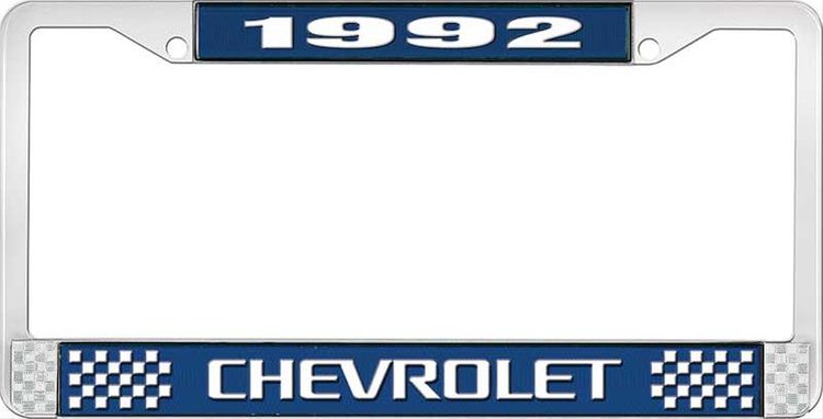 1992 Chevrolet Blue And Chrome License Plate Frame With White Lettering